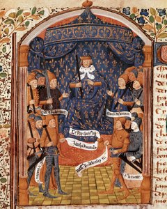 Hundraåriga krig: "Kung Charles VII omger höga dignitärer och Jeanne d