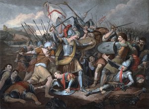 Hundraåriga krig: "" Slaget vid Agincourt den 25/10/1415"" - Gravyr av Unknown artist