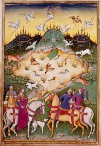 Jaktscen med hökar Miniatyr från "" Behandla falkejakt och venerier med hertigen av Sforzas motto och emblem" 1459 (ms. 1375) Chantilly, Musee Conde av Unknown artist