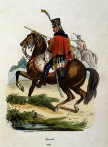 Hussard Horseback av Napoleonic Armee - Gravyr av Unknown artist