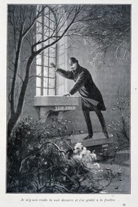 Jag gick i går kväll och kliade på fönstret, illustration i Conan Doyles "The Premiers Exploits of Sherlock Holmes". Sd. omkring 1890 av Unknown artist