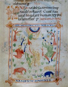 Upplyst sida med får och herdar, en del av Codex of Varmondo, C.1000 av Unknown