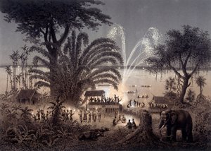 Belysning av floden under festivalen i Bassac, Siamese Laos. I "" Atlas över utforskningsresan i Indokina genomförd under åren 1866-1868"" publicerad under ledning av F. Garnier 1873. av Unknown artist