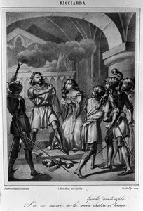 Illustration för den sista scenen i akt V av "Ricciarda" av den italienske poeten och dramatikern Ugo Foscolo (1778-1827) 1800-talet av Unknown artist