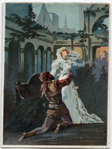Illustration av "" Ernani" av den italienska kompositören Giuseppe Verdi (1813 - 1901), akt 2, scen IV opera skapad 1844 efter tragedin "" Hernani"" av Victor Hugo. Kromolitografi från slutet av 1800-talet. av Unknown artist