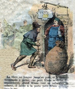 Illustration av slutet av 1800-talet för berättelsen av Hans Christian Andersen (1805-1875) "Store Claus och Lille Claus" (Klaus). Privat samling. av Unknown artist