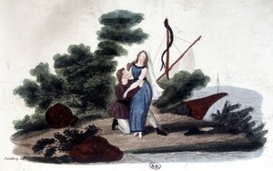 Illustration av romanen "" Paul and Virginie"" skriven Henri Bernardin de Saint Pierre (Saint-Pierre eller St-Pierre), fransk författare (1737-1814). av Unknown artist
