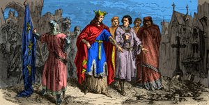 År 1186 beordrade Philippe Auguste (1165-1223) att asfaltera Paris gator, gravyr från 1800-talet av Unknown artist