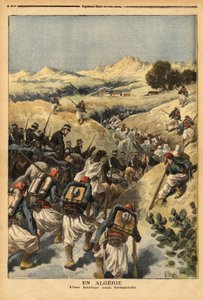 I Algeriet, en bataljon organiserad av en hel bataljon Zouaves, förstärkt av kavalleriet, för att fånga Areski ben Bashir, tre gånger dömd till döden av Algeriets domstol. Gravyr i "" Le petit journal"" 1893-12-23. Selvas samling. av Unknown artist