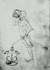 I en volym av Francesco di Giorgio förekommer denna teckning som föreställer en bälg för att andas under vattnet av Unknown artist