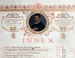 Indexsida med porträtt av Giovanni Giacomo Gastoldi av Unknown artist