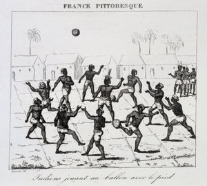 Indianer (Sydamerika) som spelar boll med foten av Unknown artist