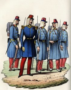 Infanteri av den franska armén i Afrika; officer, underofficer och soldater i Algeriet 1830. I ”” Storia d