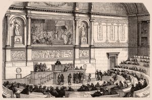 Inifrån av nationalförsamlingen vid en session i deputeradekammaren, Paris, Frankrike av Unknown