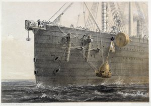 Installation av undervattenskabel 1858 (landmärkesboj) - i W. H. Russels "The Atlantic telegraph", cirka 1860 av Unknown artist