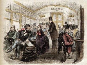 Interiör av en vagn på Baltimore & Ohio Railroad, USA - 1861 - interiör av en amerikansk vagn 1860 av Unknown artist