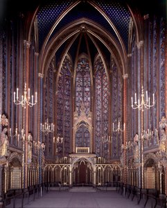 Interiörvy av Sainte Chapelle i Paris: Höga kapellet, arkitektur av Unknown artist