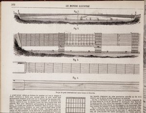 Internationellt broprojekt över kanalen mellan Calais och Dover - i "" The Illustrous World"" av 1867-11-16 av Unknown artist