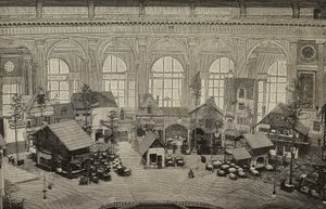 Internationella paviljongen på Internationella utställningen i Wien, Österrike, gravyr efter fotografi av Huber från L