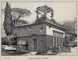 Italienskt romerskt hus - gravyr från 1889 i "History of human habitation at the Universal Exhibition of 1889, by Mr Charles GARNIER - Librairie centrale des beaux-arts Paris 1889 av Unknown artist