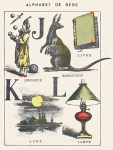 J K L: jonglör, känguru, bok, måne, lampa av Unknown artist