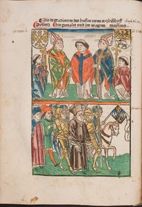 Jan Hus (1365-1415) livre au pouvoir seculier - Jan Hus överlämnad till den världsliga makten (Illustration från Richentals illustrerade krönika), Anonym . Akvarell och tusch på papper av Unknown artist