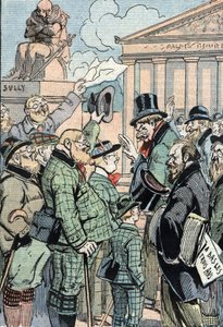 Jean Jaures Unified Socialists Opposes the Three Years Law (Military Service) representerad av tyskar, juni 1914 (Tyska stödjande unifierade socialister ledda av Jean Jaures motsätter sig lagen om de tre åren, juni 1914) Teckning från "Le pelerin" 19/07/19 av Unknown Artist