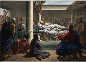 Jesus helade den förlamade i Betesda. Anonym gravyr från mitten av 1800-talet. av Unknown artist
