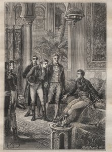 Resa (1798) av Frederic Conrad (Konrad) Hornemann (1772-1801) till Fezzan (Libyen): Hornemann välkomnas av Bonaparte i Kairo (Egypten) - illustration från "The Great Mariners of the 18th century"" av Unknown artist