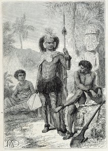 Journey of Captain James Cook (1728-1779): infödingarna på Marquesasöarna - illustration hämtad från "The Great Mariners of the 18th century"" av Unknown artist