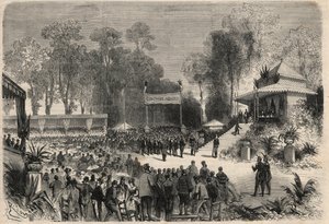 Napoleon III:s (1808-1883) och imponerande Eugenie de Montijos (1826-1920) resa till Rouen: utdelning av priser vid jordbrukstävlingen. Gravyr i "" L