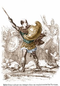 Julius Caesar samlar sina trupper i en kamp mot Nerviens - gravyr av Unknown artist