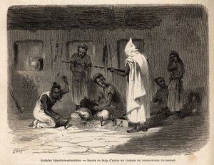 Kabylhantverkare känd för sin skicklighet att tillverka smycken och vapen (och tidigare i förfalskade valuta) i Djura-regionen (Algeriet). Gravyr för att illustrera utflykten till den stora Kabilie, mellan Medelhavet och Djurjura, 1864, av av Unknown artist