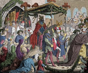 Karl IV går in i Avignon 1365 - Karl IV av Luxemburg (1316-1378), romarnas kejsare gick in i Avignon 1365 - av Unknown artist