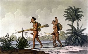 Kerengnatnuck, chef för Botocudos, och hans familj (Brasilien) - i "Den gamla och moderna kostymen"" av Ferrario, red. Milano av Unknown artist