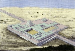 Khursabad (Irak). Rekonstruktion av palatset Sargon II, kung av Assyrien från 722 till 705 f.Kr. Gravyr från 1800-talet. av Unknown artist