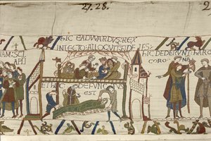 Kung Edward Bekännaren på sin dödsbädd, Bayeuxtapet (ullbroderi på linne) av Unknown artist