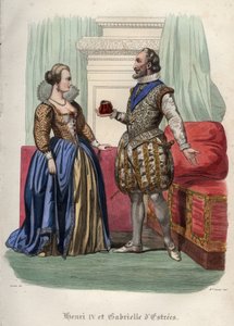 Kung Henrik IV (Henry IV) av Frankrike (1553-1610) och hans älskarinna Gabrielle d