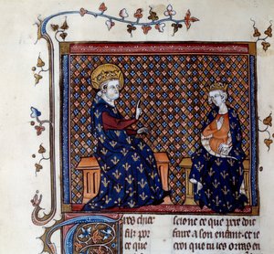 Kung Ludvig IX (1214-1270) undervisar kungens mästare till sin son, blivande Philip III miniatyr från ett 1300-talsmanuskript. Chantilly, Conde Museum av Unknown artist
