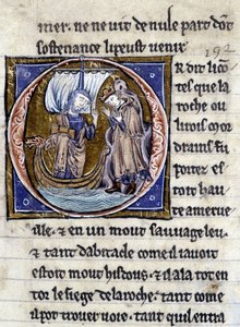 Kung Modreius. Manuskript: Erövringen av Saint Gréal, skrivet 717 år efter vår herres passion. Bibliotheque Municipale de Rennes, ms. 255 (Samling av romaner av det runda bordet); Paris av Unknown artist