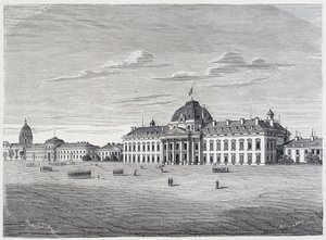 The Military School of the Invalides sett från Champ de Mars - gravyr, c.1830 av Unknown artist