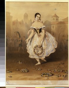 Den italienska ballerinan Fanny (Francesca) Cerrito (1817-1909) (balettdansösen Fanny Cerrito). Anonym litografi, sent 1830. 1800-talets nyklassicism. Statens museum för teater och musikkonst, Sankt Petersburg. av Unknown artist