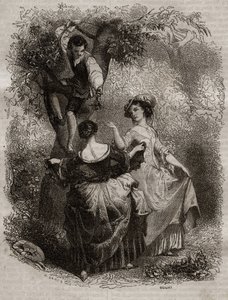Plocka körsbär - Illustration för bekännelser” av Jean-Jacques (Jean Jacques) Rousseau (1712-1778) - gravyr av 1849 av Unknown artist