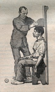 Rättslig antropometri eller bertillonnage, metod av Alphonse Bertillon (1853-1914): mätning av bysten - gravyr i "La Science francaise"" av Unknown artist