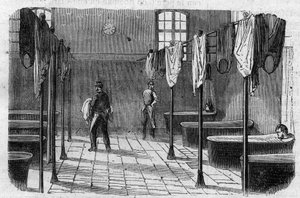 Sainte Anne (Sainte-Anne) asyl i Paris: badrummet - gravering i ""Le Journal Illustrée"" av Unknown artist