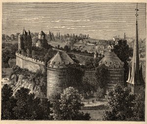 Le Chateau a Fougeres - Bretagne - Frankrike - gravyr i "" PATRIE" - PECTUREQUIREQUE BESKRIVNING AV FRANKRIKE I 6 BÅNDER AV LUCIEN HUARD - slutet av 1800-talet av Unknown artist