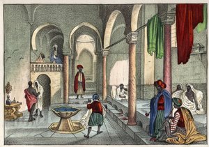Le bain moure (offentligt bad) i Alger ca 1830. i "Ancient and modern Algeriet"" av Léon Galibert. Italiensk upplaga i 1846 färg. av Unknown artist
