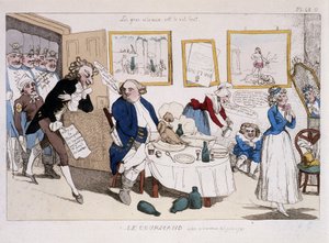 Le gourmand (måltid av Ludvig XVI och Marie Antoinette under flygningen till Varennes) - i "" Musée de la caricature"" av Unknown artist