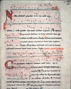 Broschyr av en pilgrimsguide med texter från pilgrimsfärden till Santiago de Compostela (Santiago de Compostella) Fol. 214 r. Från ett 1200-talsmanuskript. Arkiv för katedralen i Santiago de Compostela (Santiago de Compostela), Spanien av Unknown artist