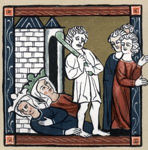 Legend Arthurienne: Lancelot du lac delivre Drottning Guenievre och hennes vän till slottet som faller svimmade och invånarna flyr. I "Den franska litteraturens historia" av Hermann Suchier av Unknown artist